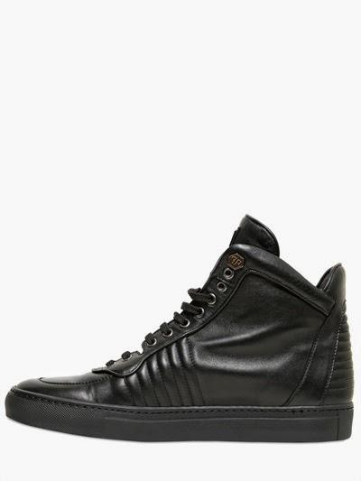 Embossed And In-Charge:  Philipp Plein Embossed Skull Leather High Top Sneaker