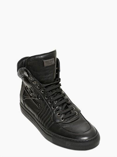 Embossed And In-Charge:  Philipp Plein Embossed Skull Leather High Top Sneaker