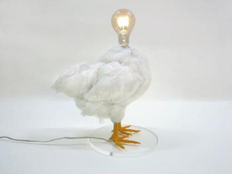 White Feather Chicken Lamp WIth Bulb Head