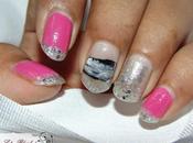 Pink Silver Glitter Nails French Style Nail