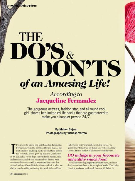 Acqueline Fernandez For Cosmopolitan Magazine, India, June 2014