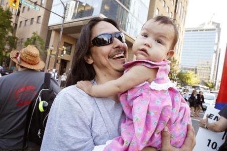 Dan Wallace with baby daughter - Vancouver Enbridge rally - Mychaylo Prystupa