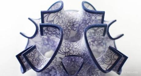 3-D-printed candy with blue floral pattern 