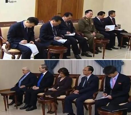 DPRK and Syrian officials attending President al-Assad's meeting with Ri Su Yong (Photo: Syria TV).