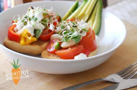 Butter Bean and Feta Bruschetta with an Avocado side