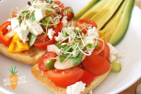 Butter Bean and Feta Bruschetta with an Avocado side