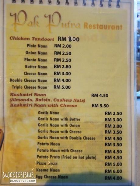 Top 5 Must Try Food in Malacca pak putra restaurant menu