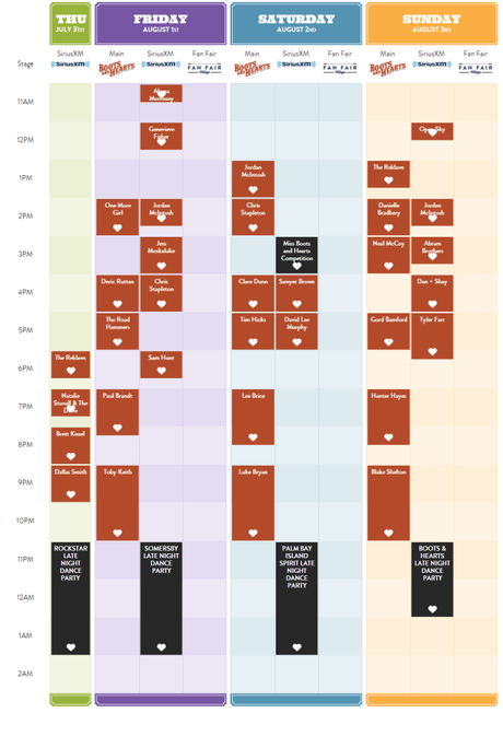 Boots and Hearts 2014 Full Schedule