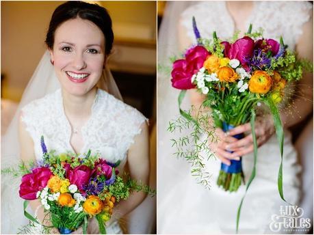 York Wedding Photography Bride holds brightly coloured bouquet