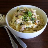 Fettucini with leek and pancetta