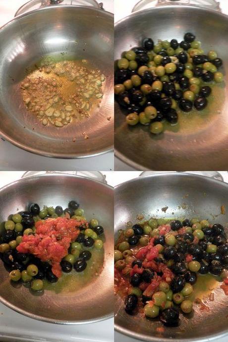 Briny olives, tomatoes, garlic-collage1