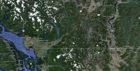 Kelowna is about 4.5 hours east of Vancouver.