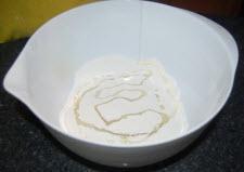 drizzle the wet ingredients into the dry ingredients 