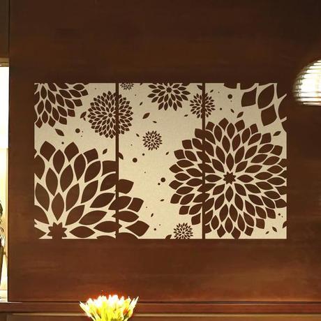 Love with this dahlia inspired, modern wall decal. The flower wall decal would be a great faux headboard. Wall sticker at CozyWallArt.com
