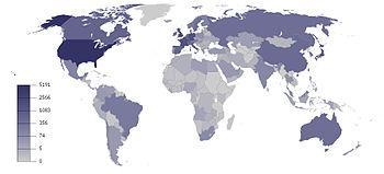 English: Outward FDI stock at the end 2010 (in...