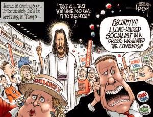 Jesus raids the Republican Convention.