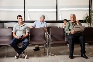 People Waiting In Hospital Lobby