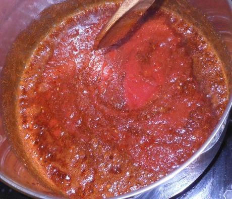 Next, I added the tomato sauce and stirred to combine.