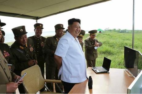 Kim Jong Un observes a missile test flight on or around 26 June 2014 (Photo: Rodong Sinmun).