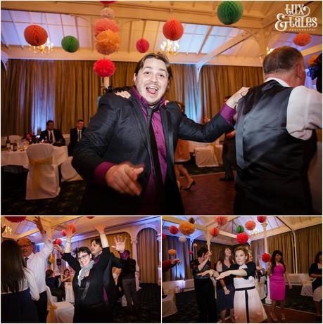 Old swan in Harrogate wedding photography conga line