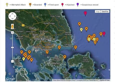 2014 incidents of piracy near Singapore. Source: IMB Piracy Reporting Centre