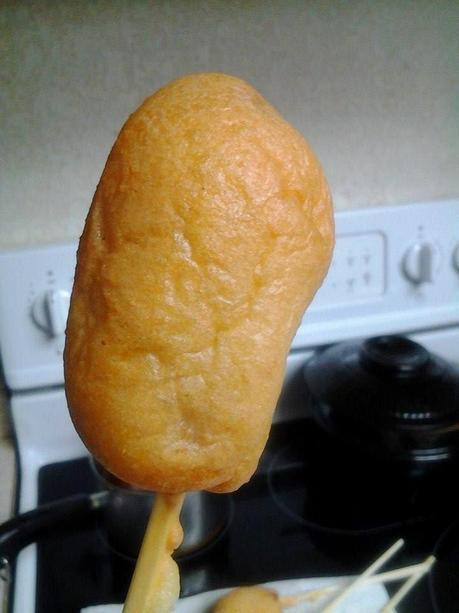close up picture of grain free corndog made from almond flour meal