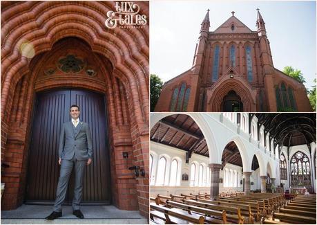 Groom photography outside of church at manchester wedding