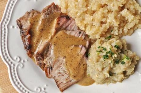 Roast Lamb with Tahini-Eggplant Puree