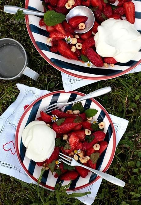 Strawberry Salad with Hazelnuts and Lemon Balm