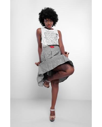 Vintage Check Print Pleat Skirt With Mesh Underlay