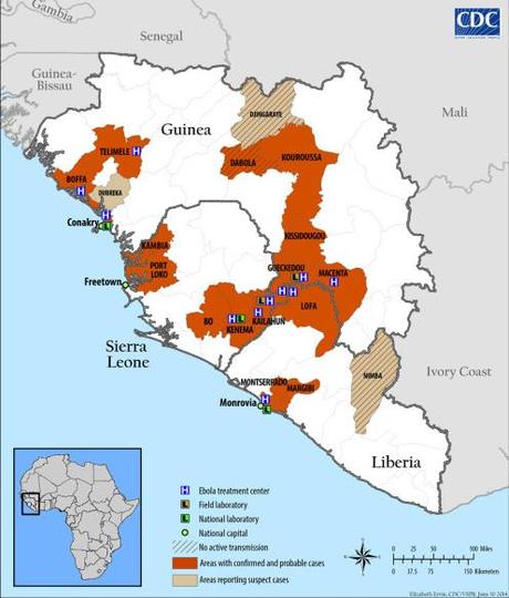 Ebola Outbreak Map (CDC 2014)
