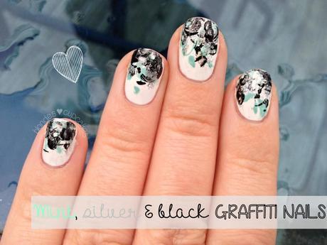 mint.silver.black.graffiti nails