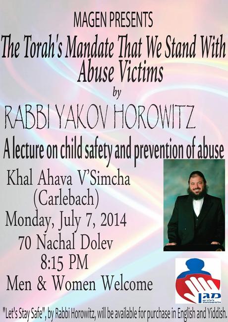 PSA: Rabbi Yanki Horowitz Speaking Tonight in Ramat Beit Shemesh!  Torah's Mandate That We Stand With            Abuse Victims