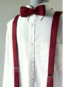 Burgundy bow tie and suspenders