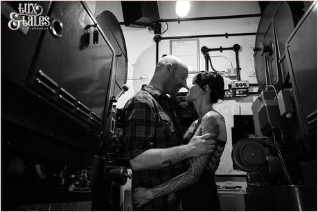 Snugglign in the projection room at the Hyde Park Picture House