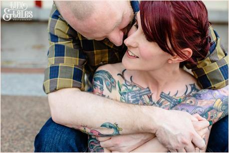 Tattooed couple at hyde park picture house engagement shoot
