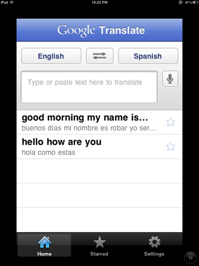 iPad Google Translate App