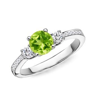 Round Peridot and Diamond Three Stone Ring 