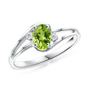 Oval Peridot and Diamond Split Shank Ring