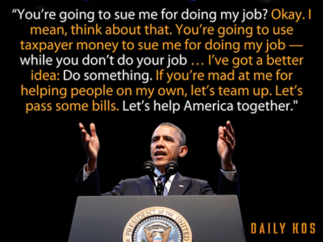 Last night in Austin, Texas, the president talked about the pending Republican lawsuit, and made it clear this ain't his first rodeo: http://bit.ly/1reo2Eu

H/T Daily Kos user Leslie Salzillo