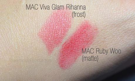 MAC x Rihanna Lipstick and MAC Ruby Woo Swatches