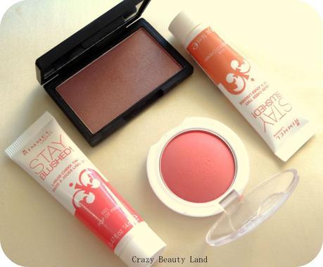  Sleek Makeup Antique Blush, Rimmel Stay Blushed Liquid Cheek Tint Sunkissed Cherry, Maybelline Cheeky Glow Blush Fresh Coral, Rimmel Pop of Pink