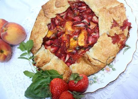 Strawberry Peach and Basil Galette 