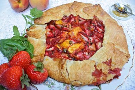 Strawberry Peach and Basil Galette 