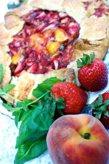 Strawberry Peach and Basil Galette 