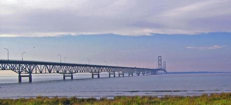 The Mackinac Bridge is a suspension bridge spanning the Straits of Mackinac connecting the Upper and Lower peninsulas of the U.S. state of Michigan.