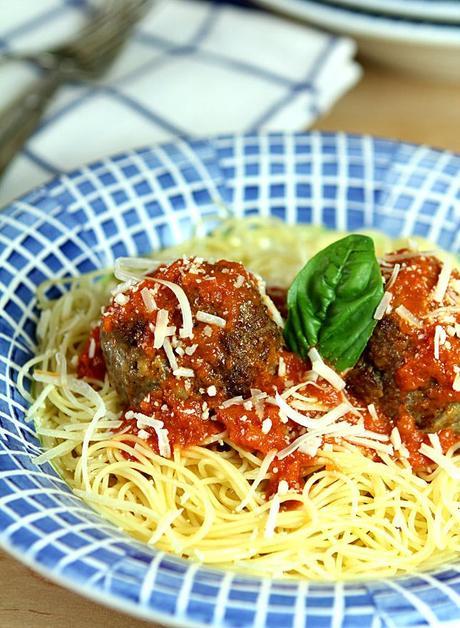 Homemade spaghetti and meatballs.