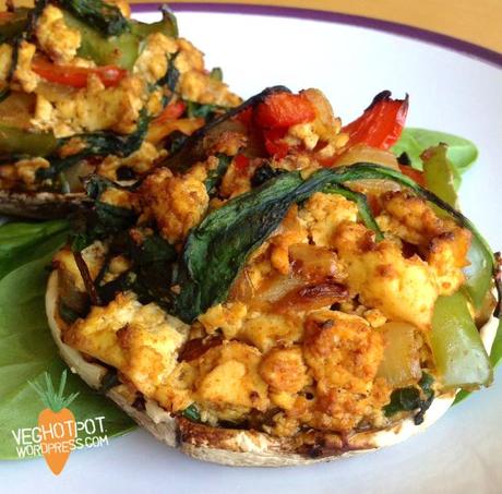 Spicy Tofu Scramble Stuffed Mushrooms