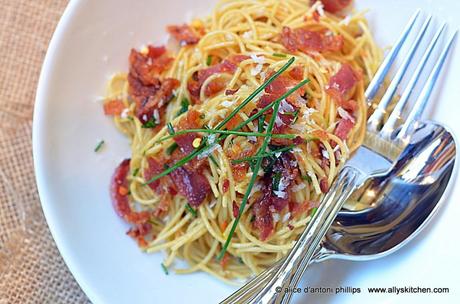 ~spaghetti carbonara with chives~