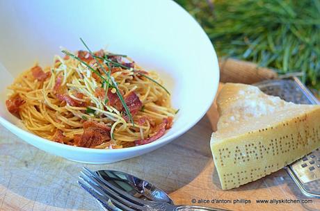 ~spaghetti carbonara with chives~